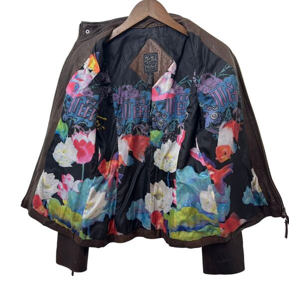 Vintage Lucky Brand Womens Distressed Brown Real  Leather Moto Jacket Medium - Picture 6 of 14